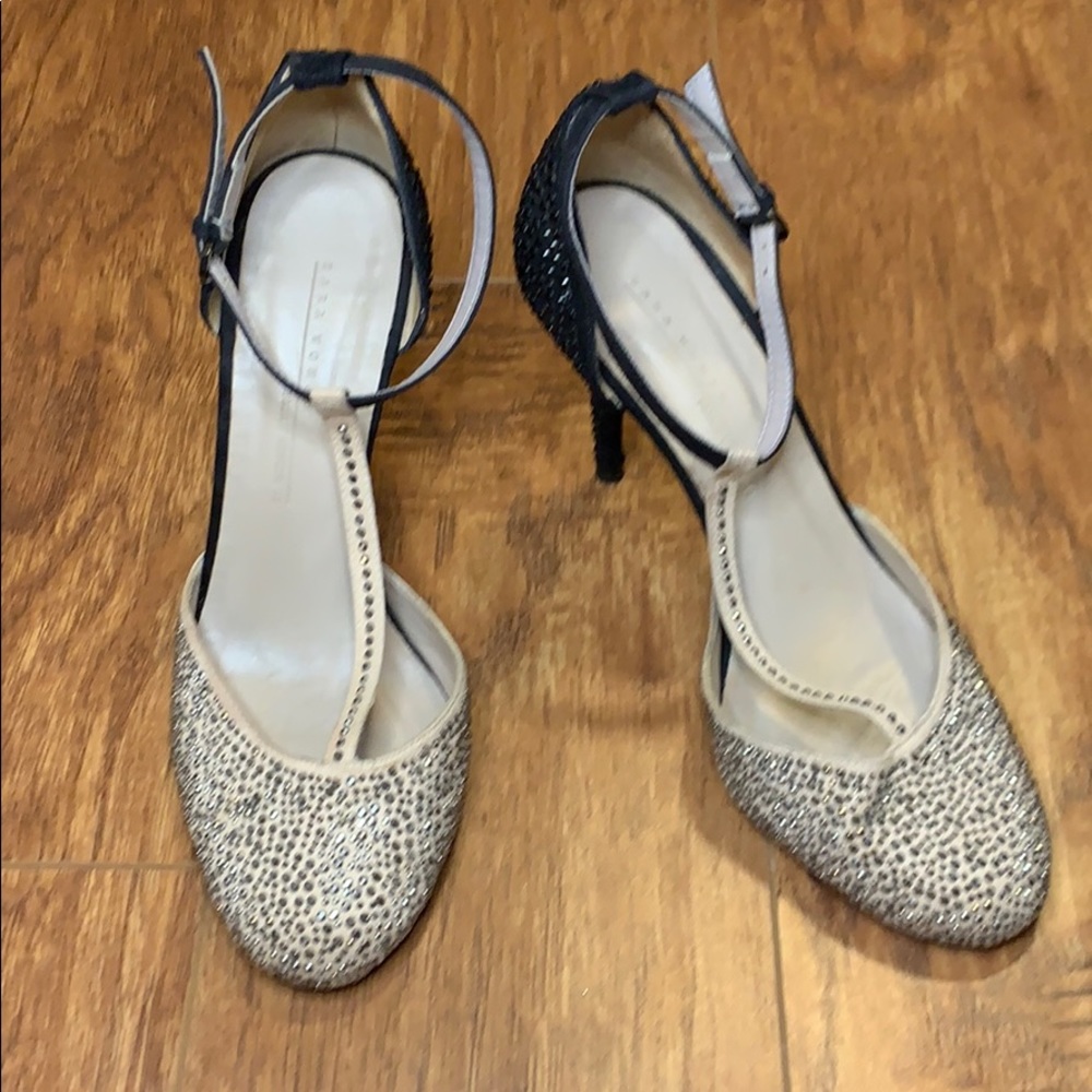 Zara | Round toe t-strap crystal embellished heels